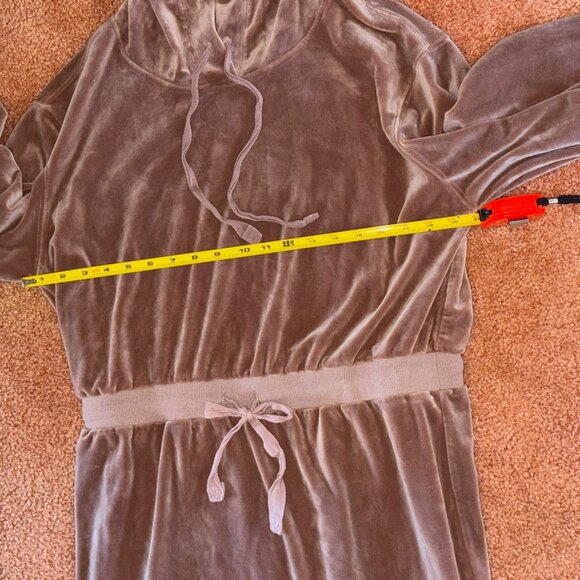 Like New Calvin Klein Velour Hooded Sweatshirt Mini Dress Brown L - Picture 9 of 12